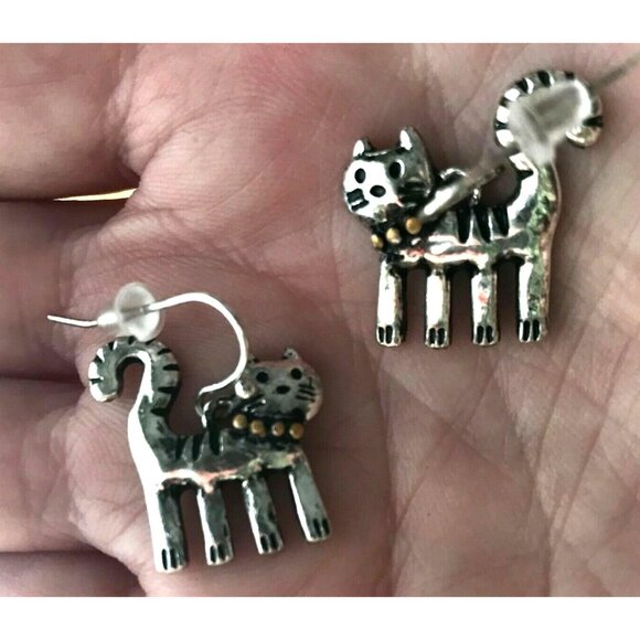 Cat Earrings Handmade Metal Kitty Lover Birthday Gift Hypoallergenic Hoo… - Picture 5 of 7